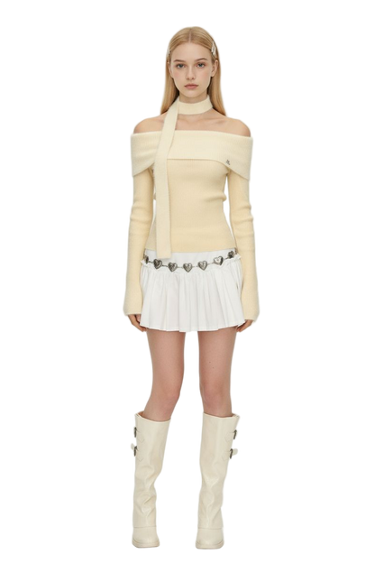 Vintage Off-Shoulder Knit Top – Long Sleeves