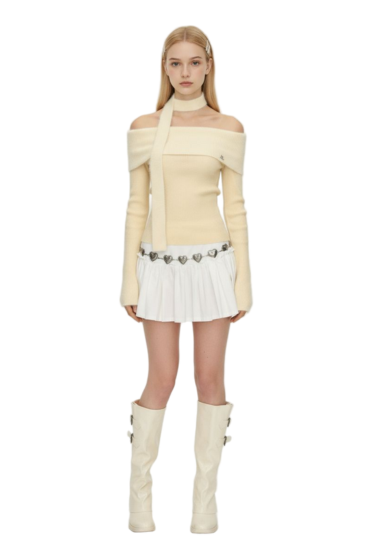 Vintage Off-Shoulder Knit Top – Long Sleeves