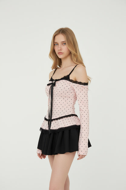 Polka dot top & lace puff skirt outfit