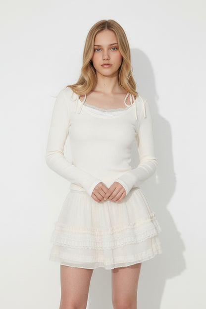 Lace-Up Bow Detail Long Sleeve Blouse