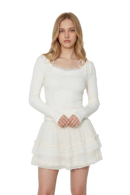 Lace-Up Bow Detail Long Sleeve Blouse