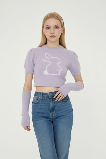 Purple Bunny Sleeve-Cover Knit Sweater