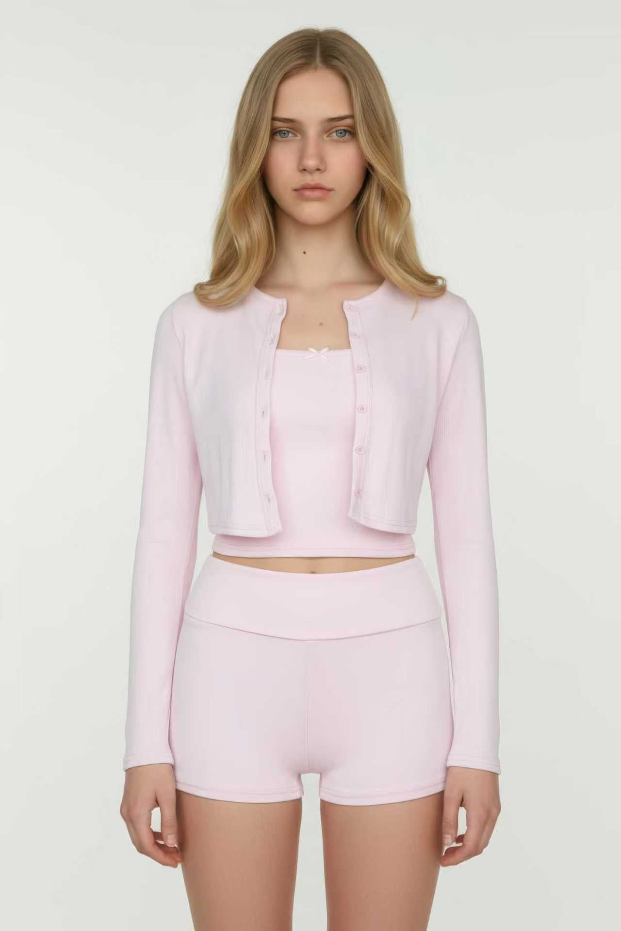 Pastel Pink 3-Piece Loungewear Shorts Set