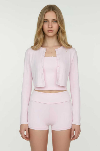 Pastel Pink 3-Piece Loungewear Shorts Set