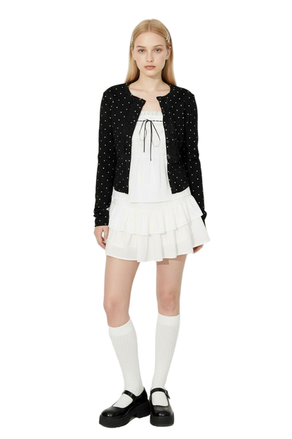 Polka Dot Cardigan + Lace Tube Top Set