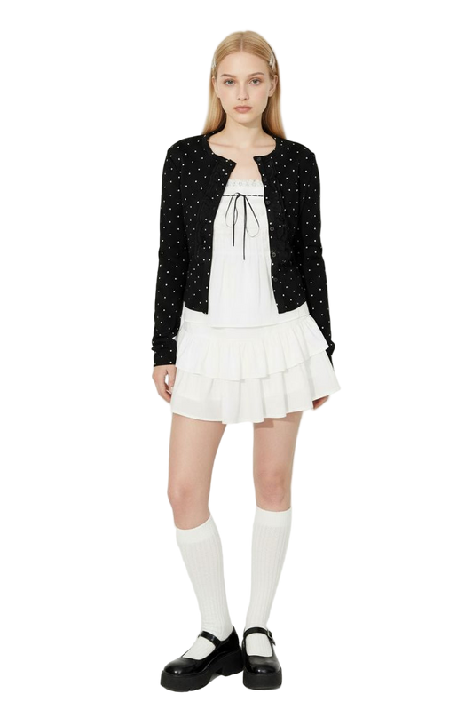 Polka Dot Cardigan + Lace Tube Top Set
