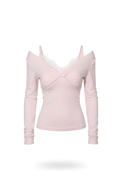 Lace Insert Top with Mock Layered Design