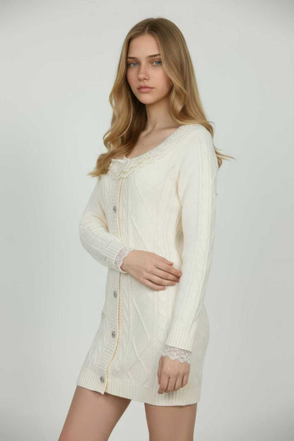 White Lace Knit Sweater Dress