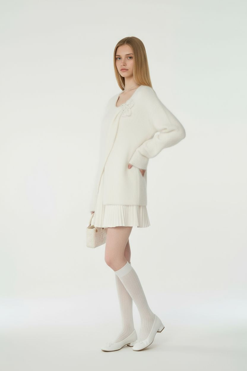 Soft Fuzzy Mohair Beaded Bow Sweater