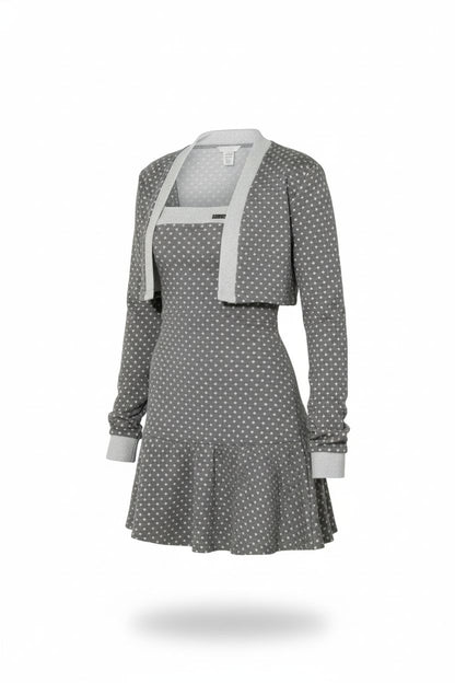 Gray Polka Dot Patchwork Tube Dress & Cardigan Set