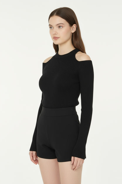 Elegant backless black knitted top