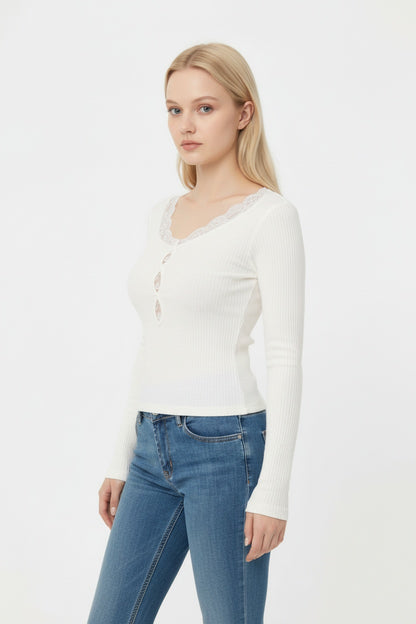 White Lace Long Sleeve Blouse