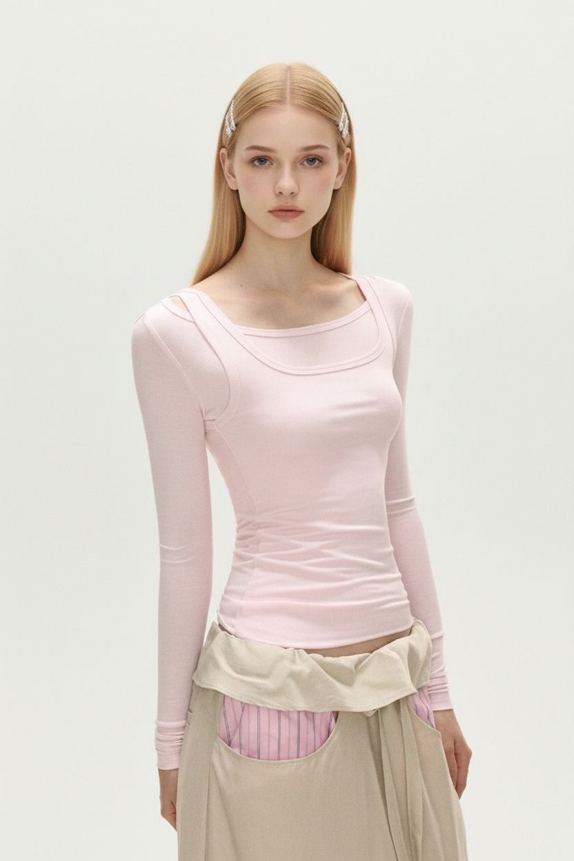 Pink Designer Layered-Look Top