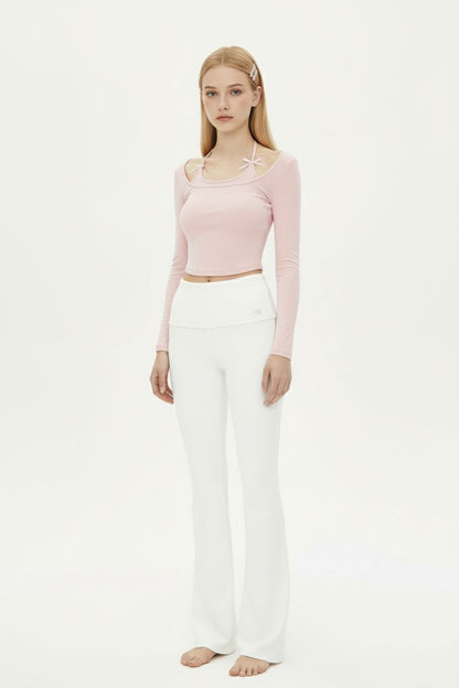 Halter Tie-Up Layered-Look Long-Sleeve Top