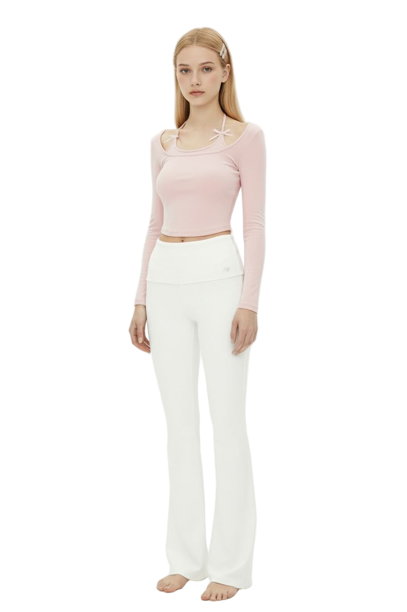 Halter Tie-Up Layered-Look Long-Sleeve Top