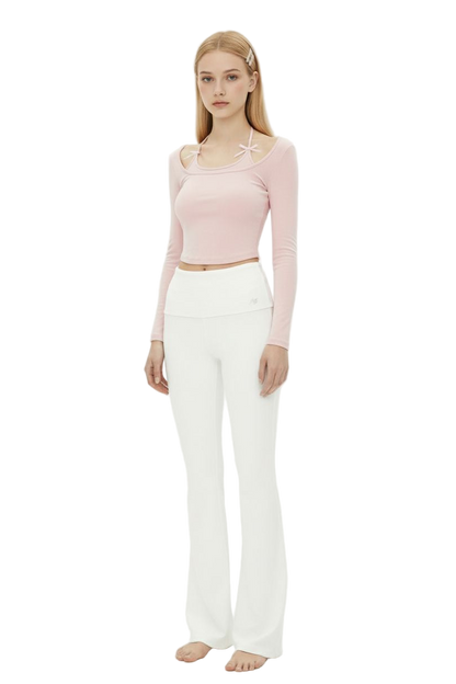 Halter Tie-Up Layered-Look Long-Sleeve Top