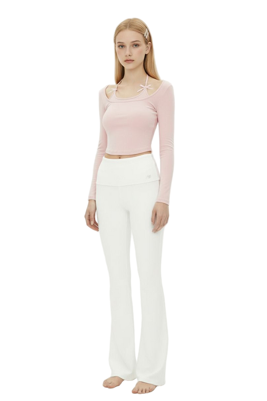 Halter Tie-Up Layered-Look Long-Sleeve Top