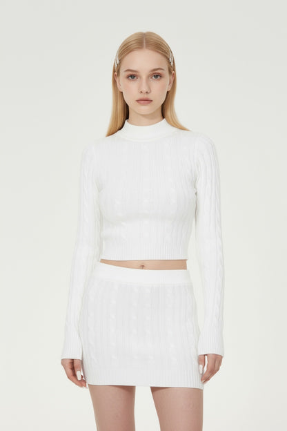 White Cable Knit Sweater & Mini Skirt Set