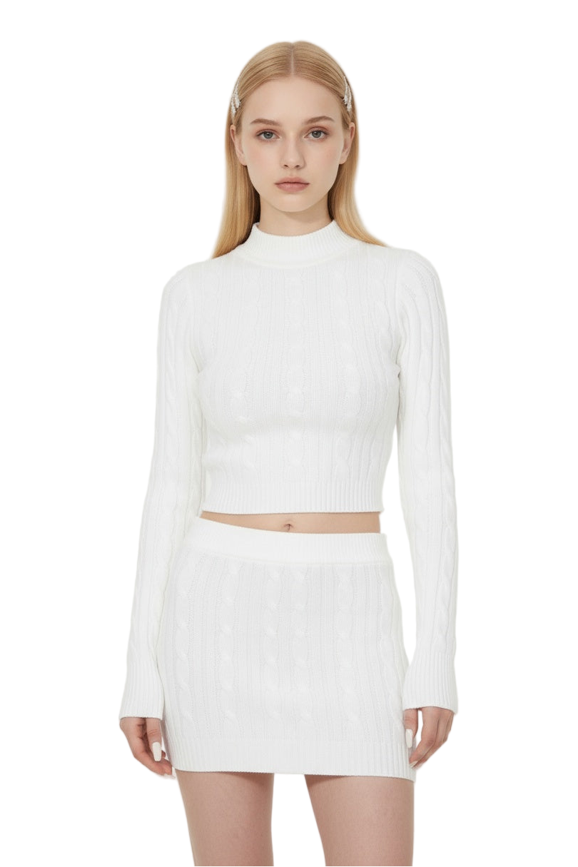 White Cable Knit Sweater & Mini Skirt Set
