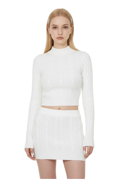 White Cable Knit Sweater & Mini Skirt Set
