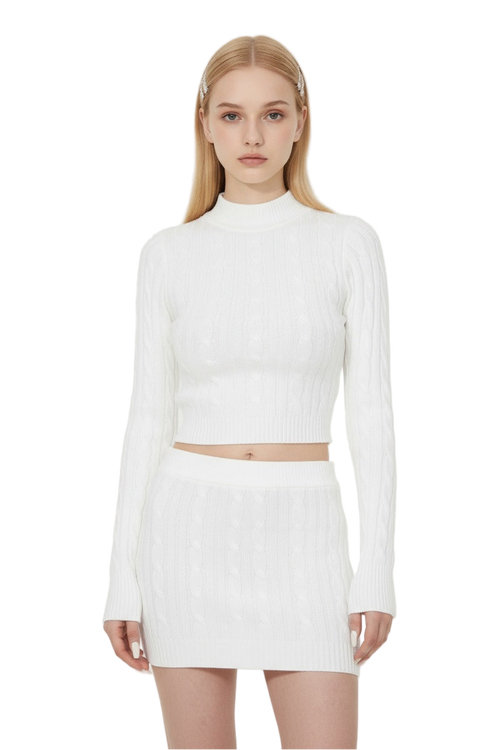 White Cable Knit Sweater & Mini Skirt Set