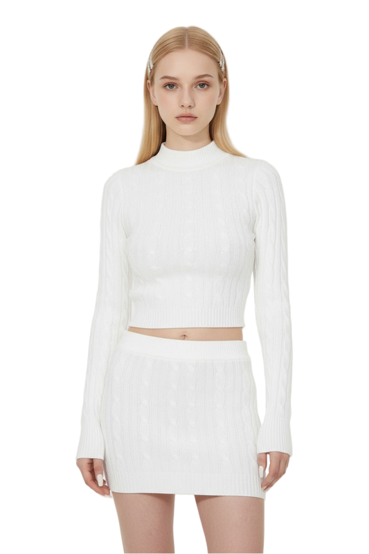 White Cable Knit Sweater & Mini Skirt Set