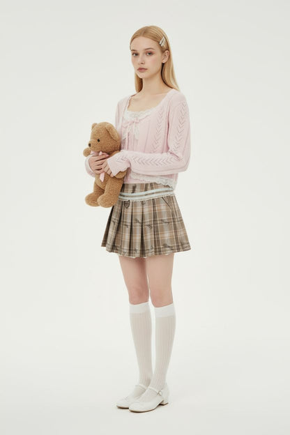 Lace Knit Two-Piece Set – Sweet Cardigan &amp; Inner Top