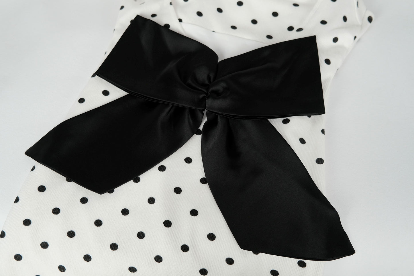 Bow-back black polka dot maxi dress