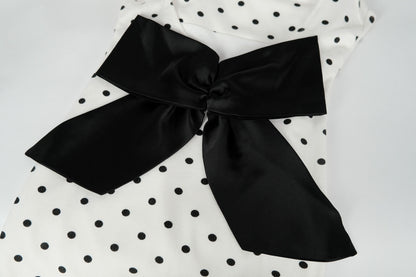 Bow-back black polka dot maxi dress