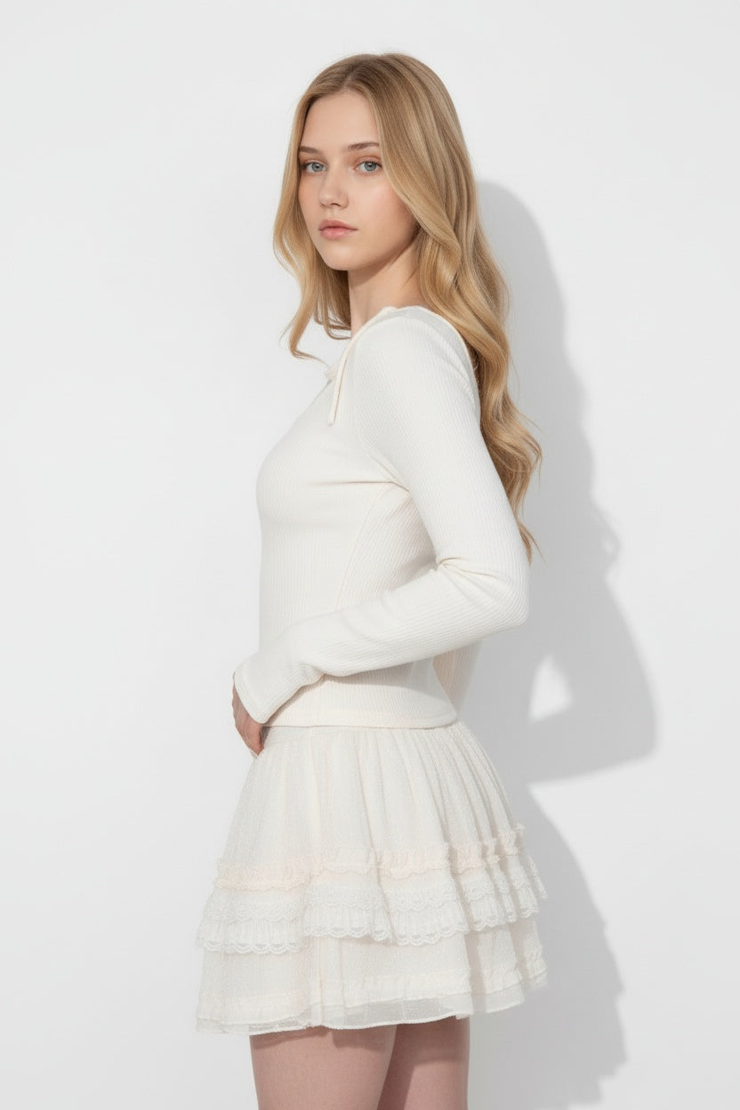 Lace-Up Bow Detail Long Sleeve Blouse