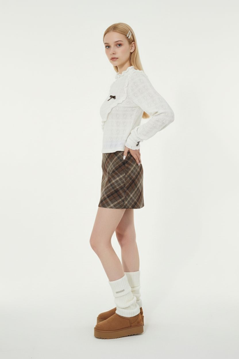 Jacquard Knit Top with Ruffled Edges