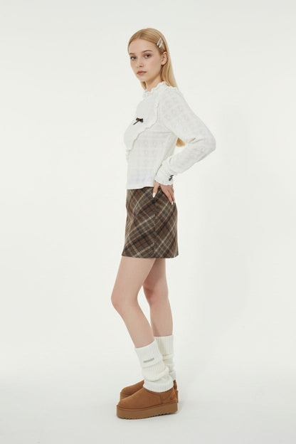 Jacquard Knit Top with Ruffled Edges