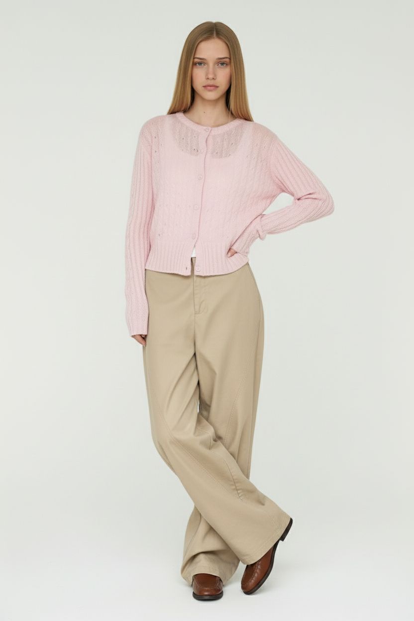 Pink Wool Knitted Cardigan