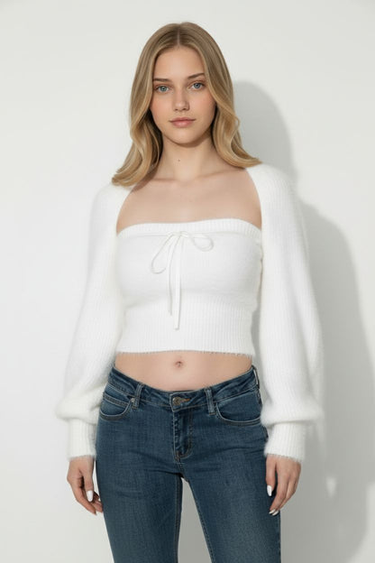 Bow-Tie Strap Knit Tube Top