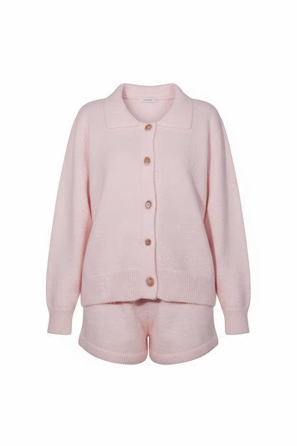 Pink Relaxed-Fit Knit Set with Shorts