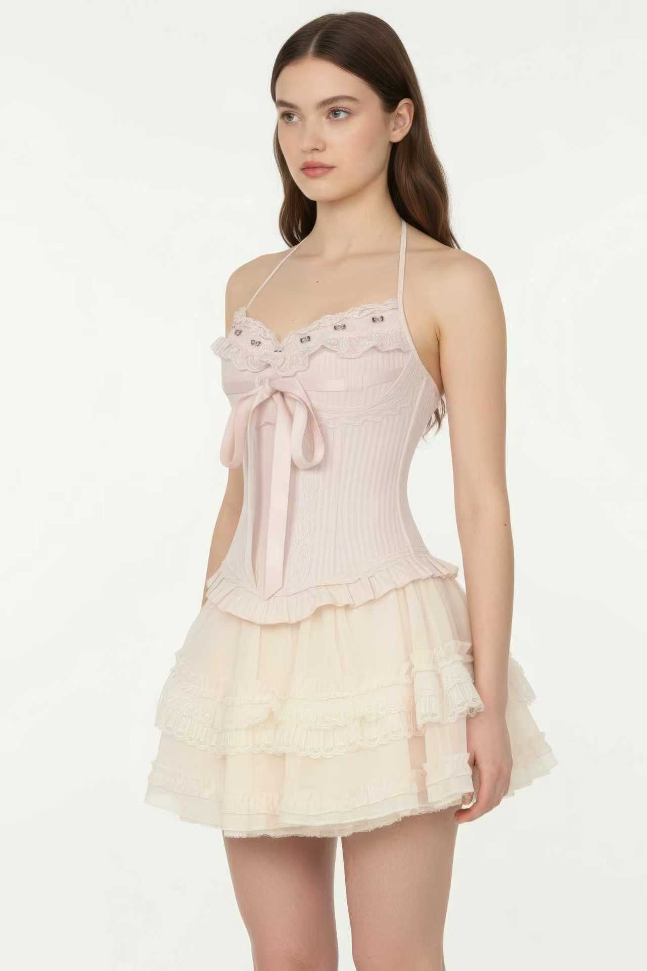 Sweetheart Neck Camisole with Cascading Tulle Mini Skirt