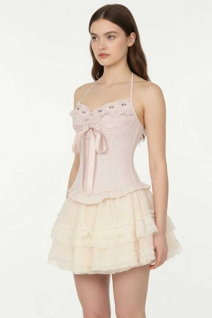 Sweetheart Neck Camisole with Cascading Tulle Mini Skirt