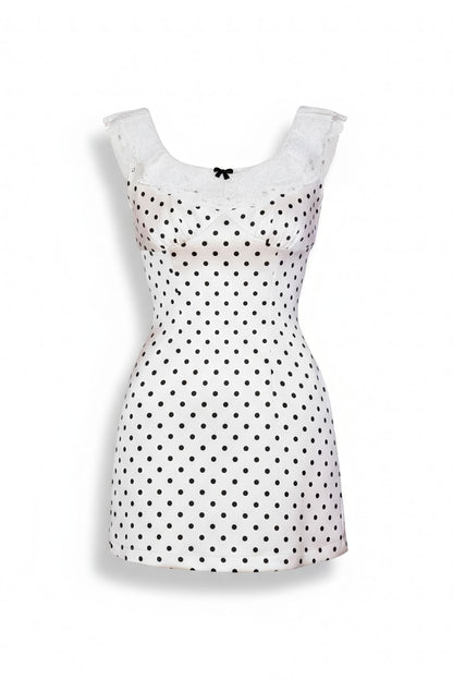 Lace A-Line Skirt with Polka Dot