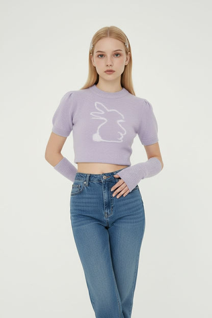 Purple Bunny Sleeve-Cover Knit Sweater