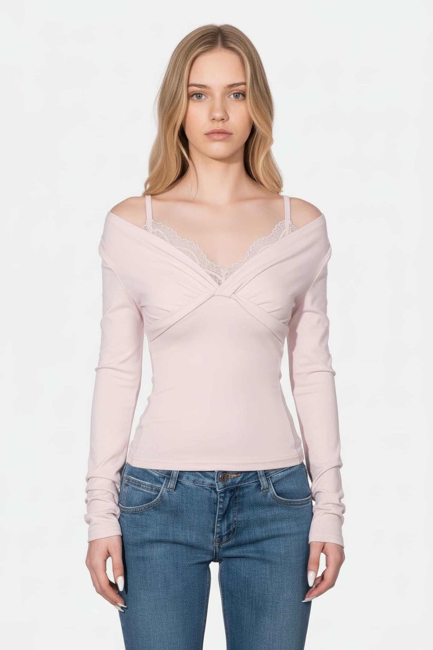 Lace Insert Top with Mock Layered Design