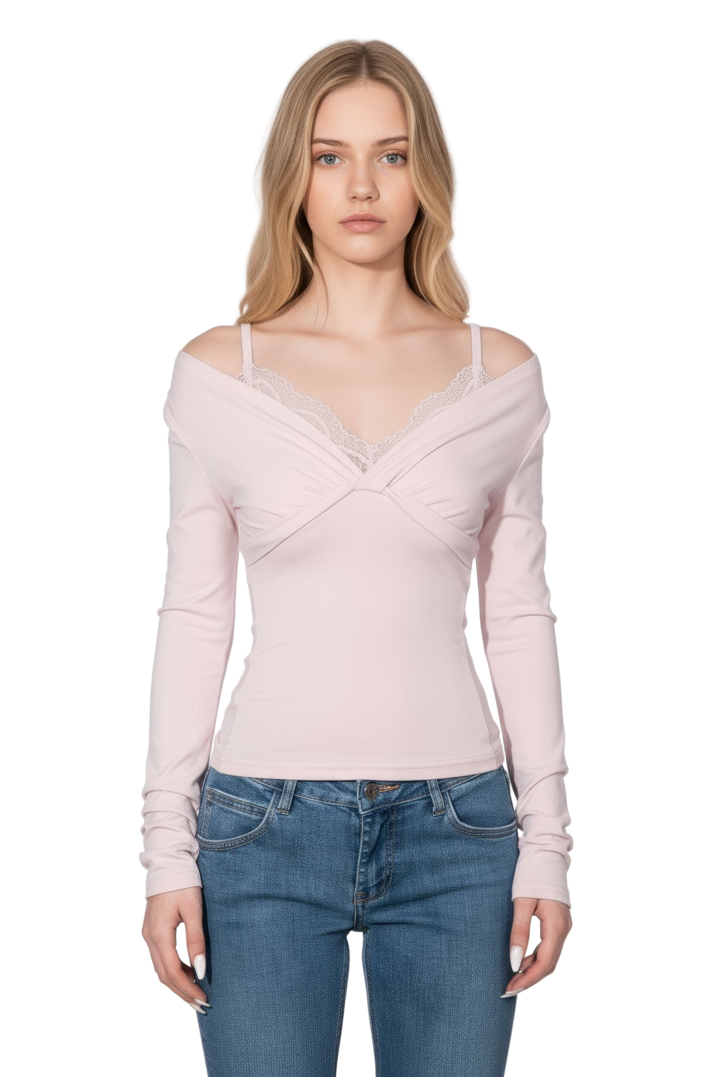 Lace Insert Top with Mock Layered Design