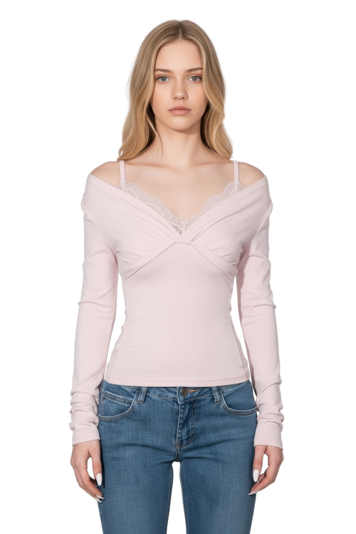 Lace Insert Top with Mock Layered Design