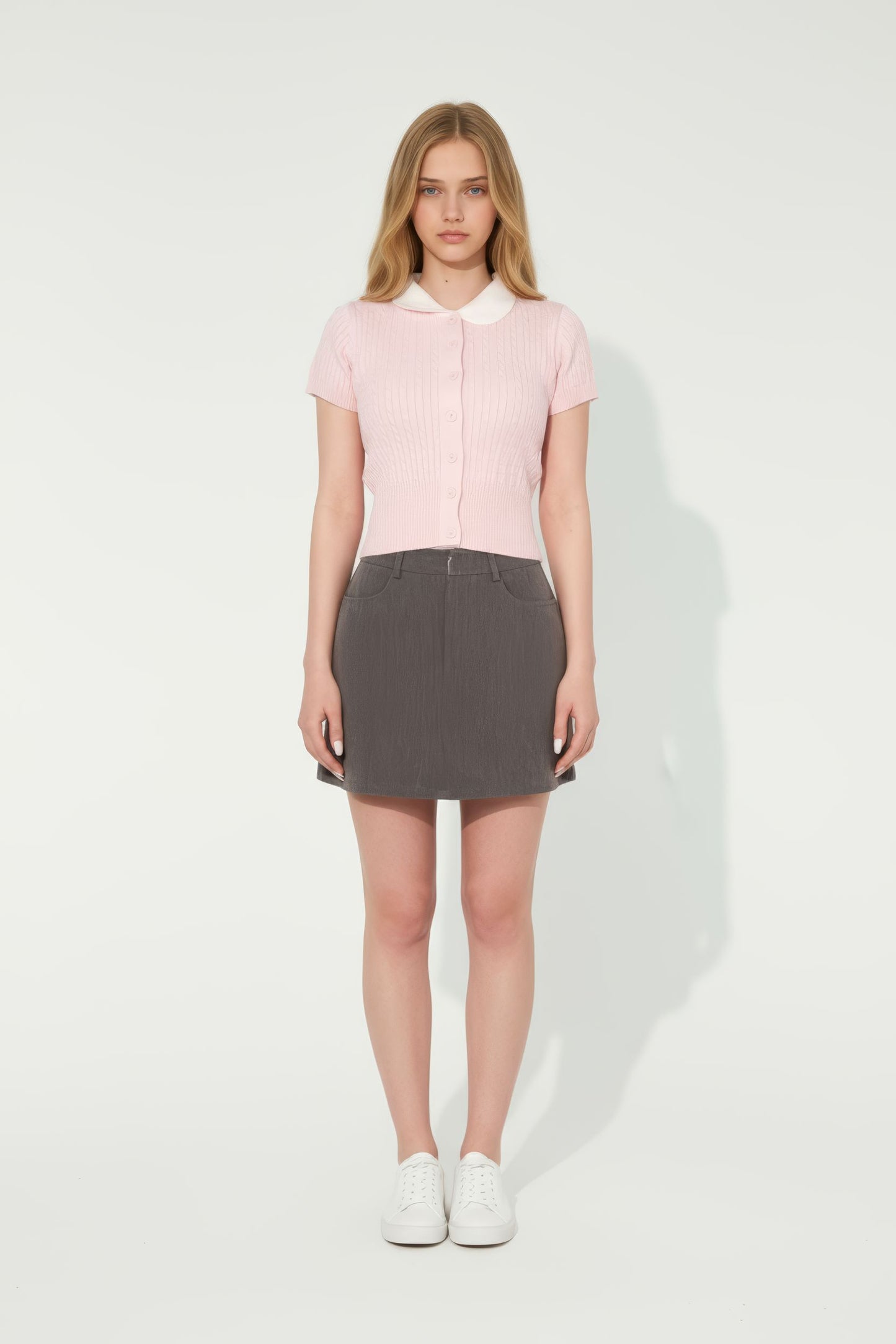 Cropped Knit Top with Doll Collar