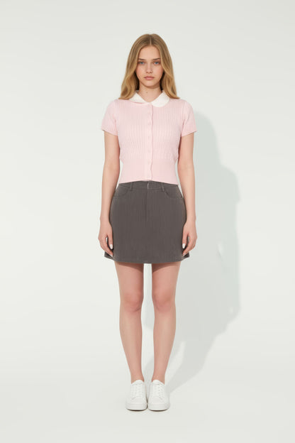 Cropped Knit Top with Doll Collar