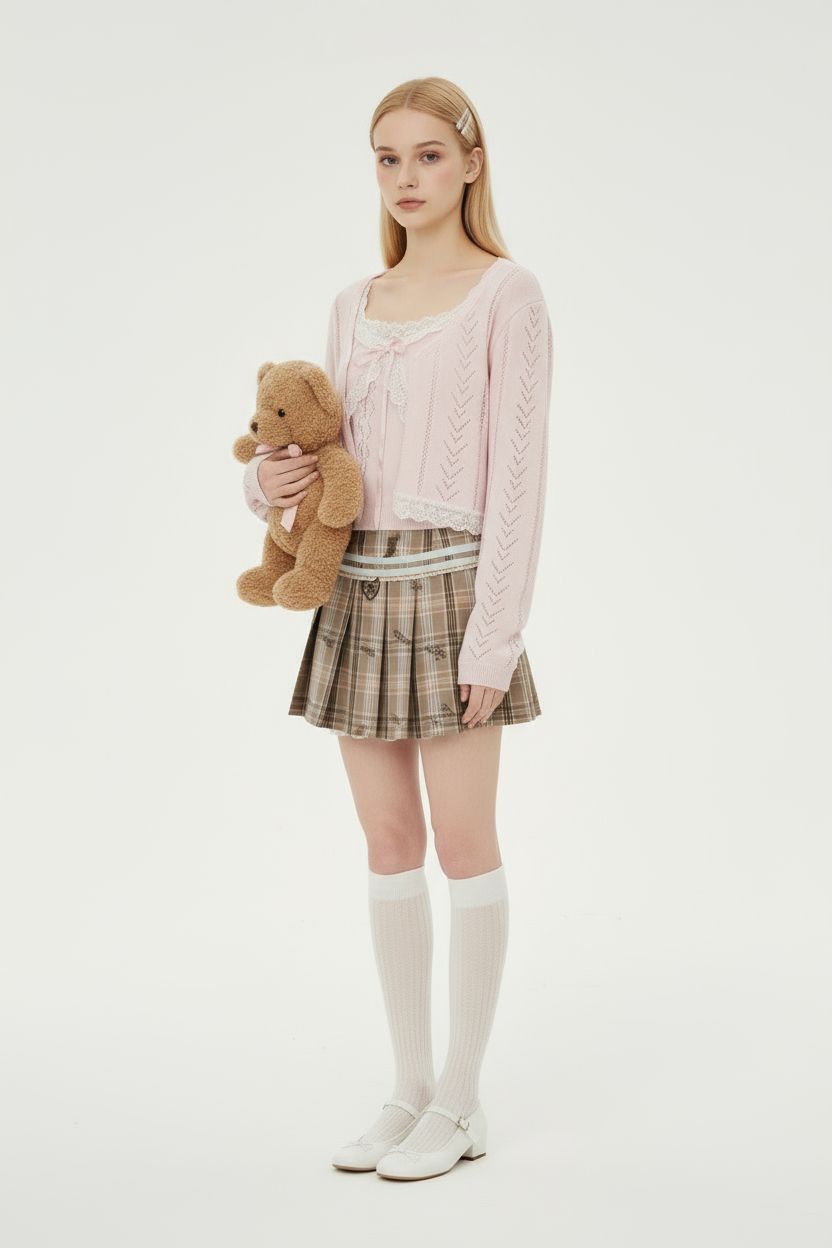 Lace Knit Two-Piece Set – Sweet Cardigan &amp; Inner Top