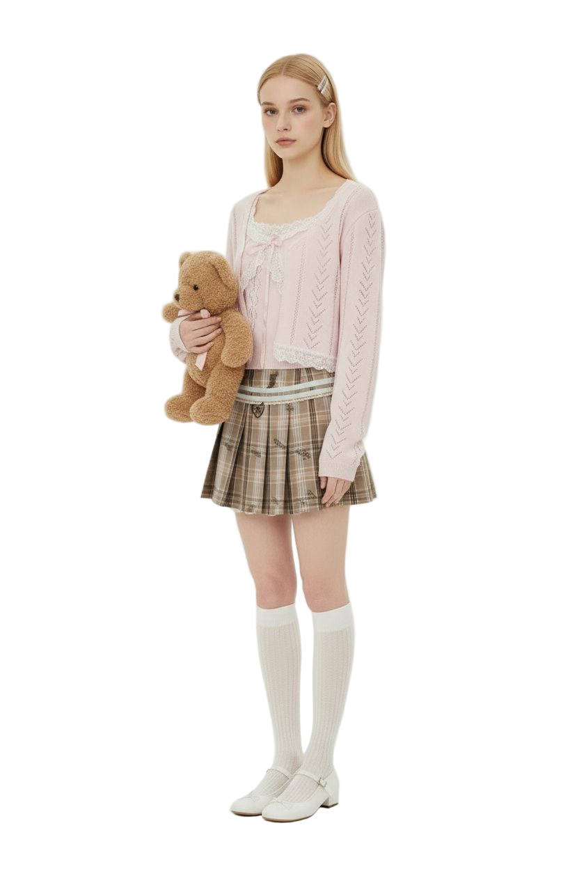 Lace Knit Two-Piece Set – Sweet Cardigan &amp; Inner Top