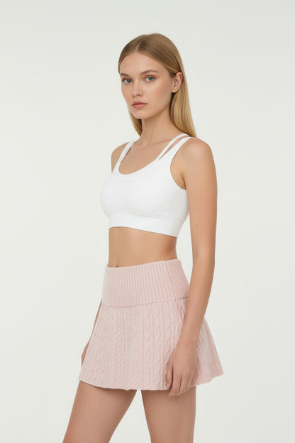 Pink Cable Knit Skirt with Folded Waist