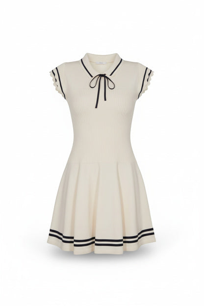 Nautical-style Flutter Sleeve Knit Dress