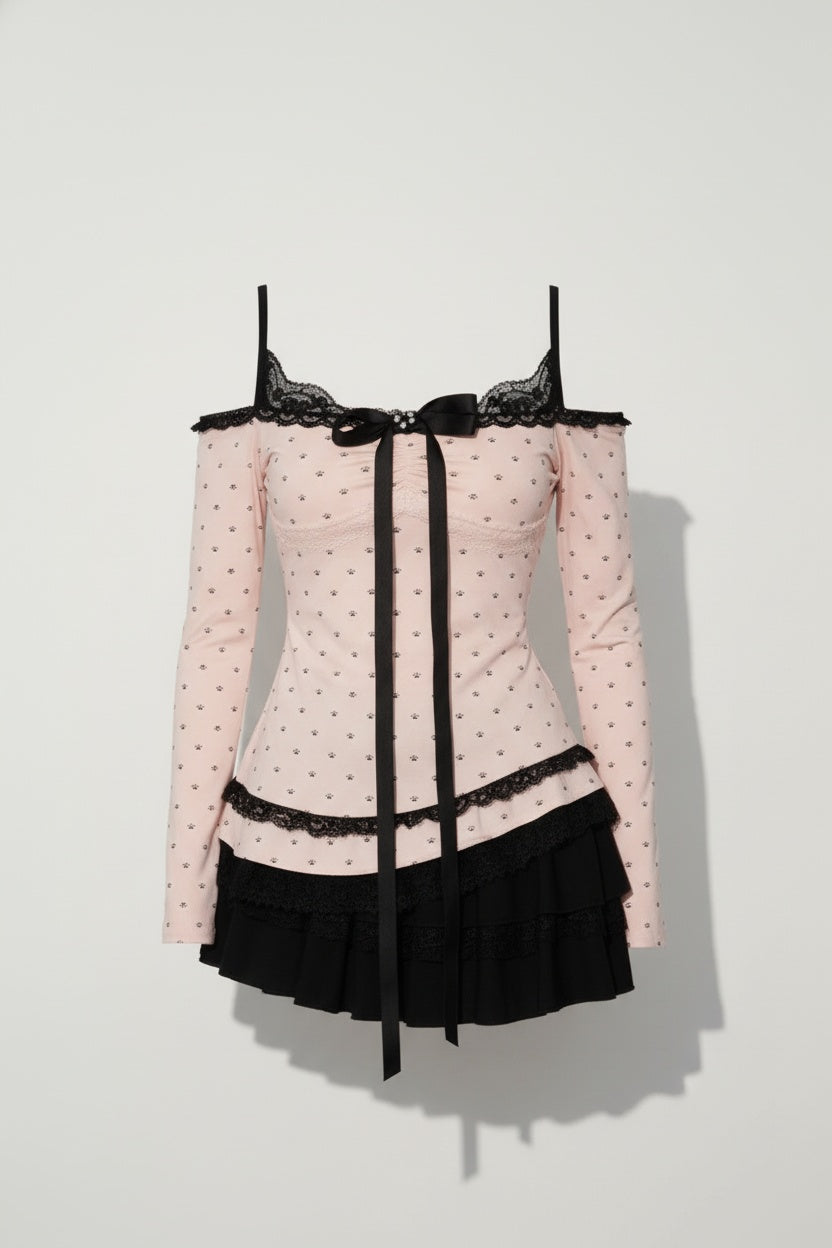 Polka dot top & lace puff skirt outfit