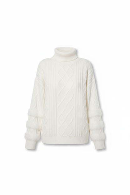 Loose Furry Patchwork Cable Knit Sweater